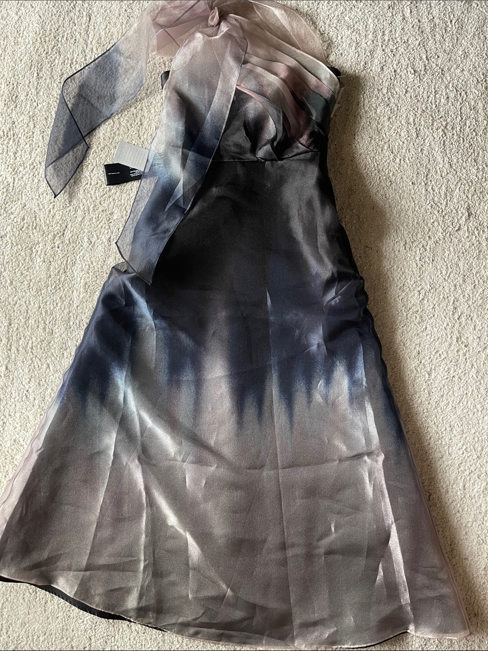 Kay Unger Victoria Ombré One Shoulder Satin Gown Dress - Picture 5 of 11